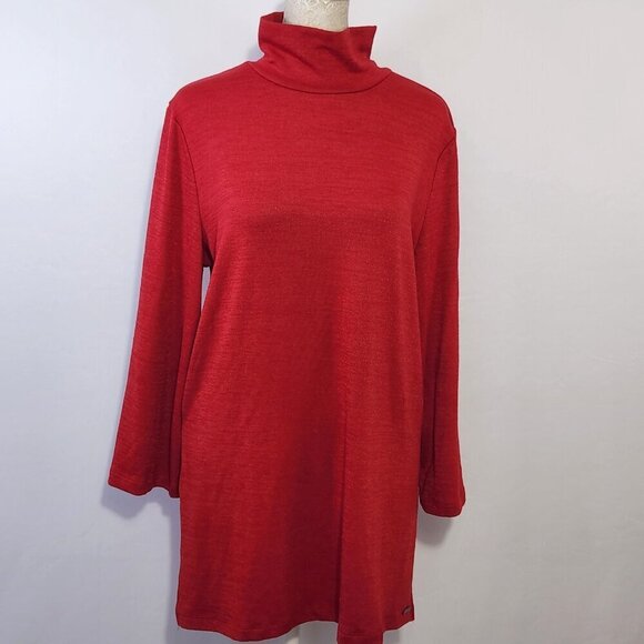 NWT  T-Tahari Women's Size Large Red Mock Neck Long Sleeve Vented Sweater Casual - Picture 2 of 16